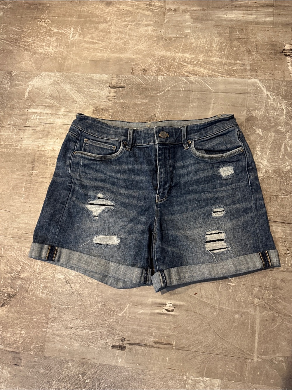 White House Black Market Distressed Roll-Cuff Denim Shorts - Dark Blue